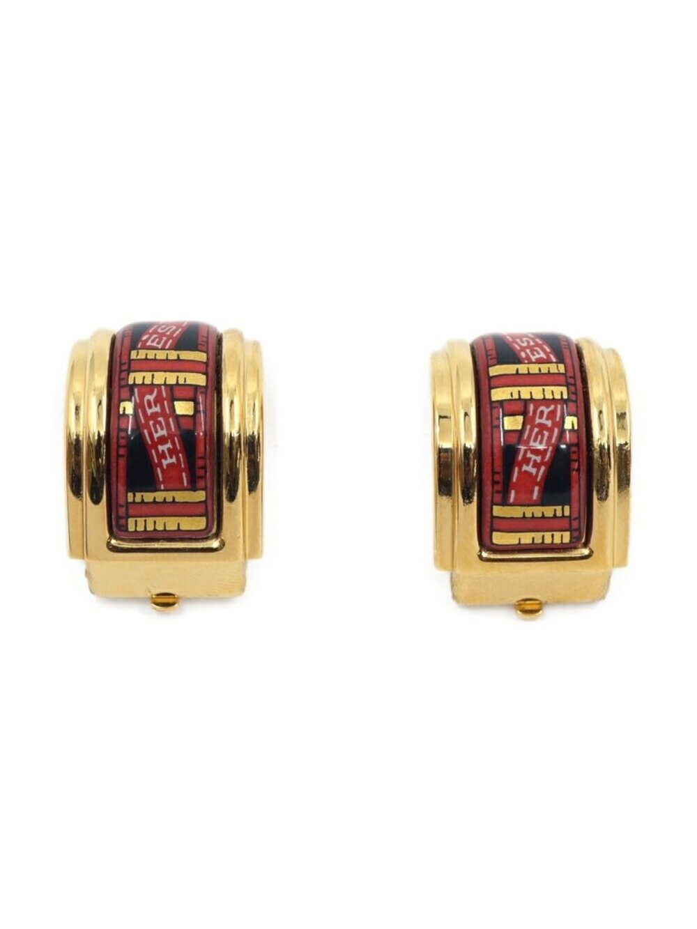 Hermes Earrings Enamel Pink Red Gold